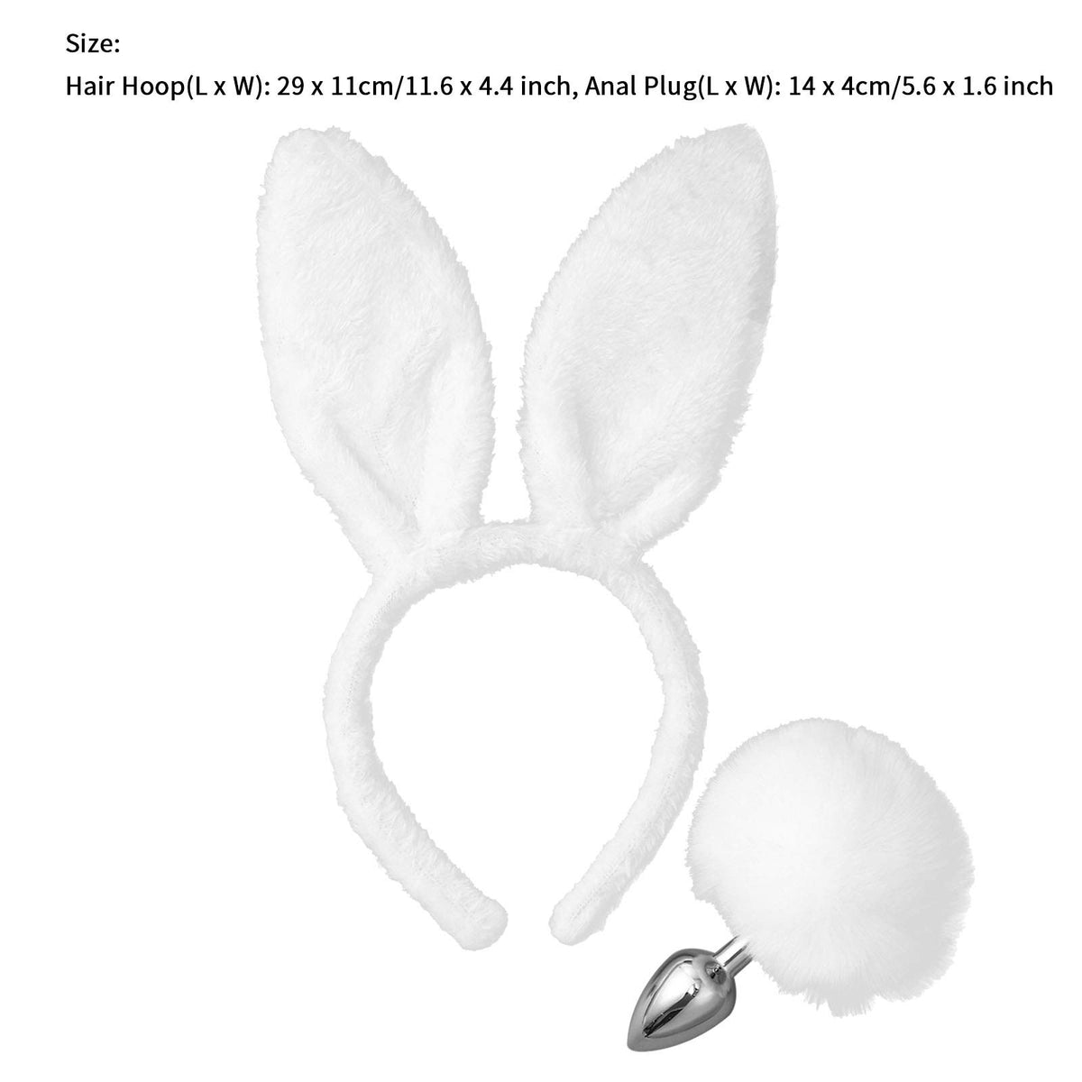 JEATHA Bunny Rabbit Plush Ears Hair Hoop Nose Cover and Rabbit Fur Tail Ball Anal Plug Cosplay Costume Props