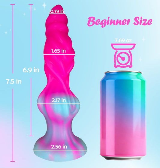 Fantasy Dragon Dildo Silicone Soft Anal Dildo for G Spot Vaginal Anal Play, 7.5 inch Realistic Monster Dildos with Big Knot, Pink Suction Cup Dildos Adult Sex Toys for Women, Men
