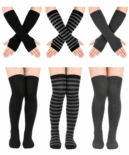 Bycc Bynn Vibrant Striped Knee Socks & Fingerless Gloves Set - Multi-Color | Soft stretchy knit with breathable warmth, cozy elastic fit, and all-day comfort, perfect for parties, work, or home.