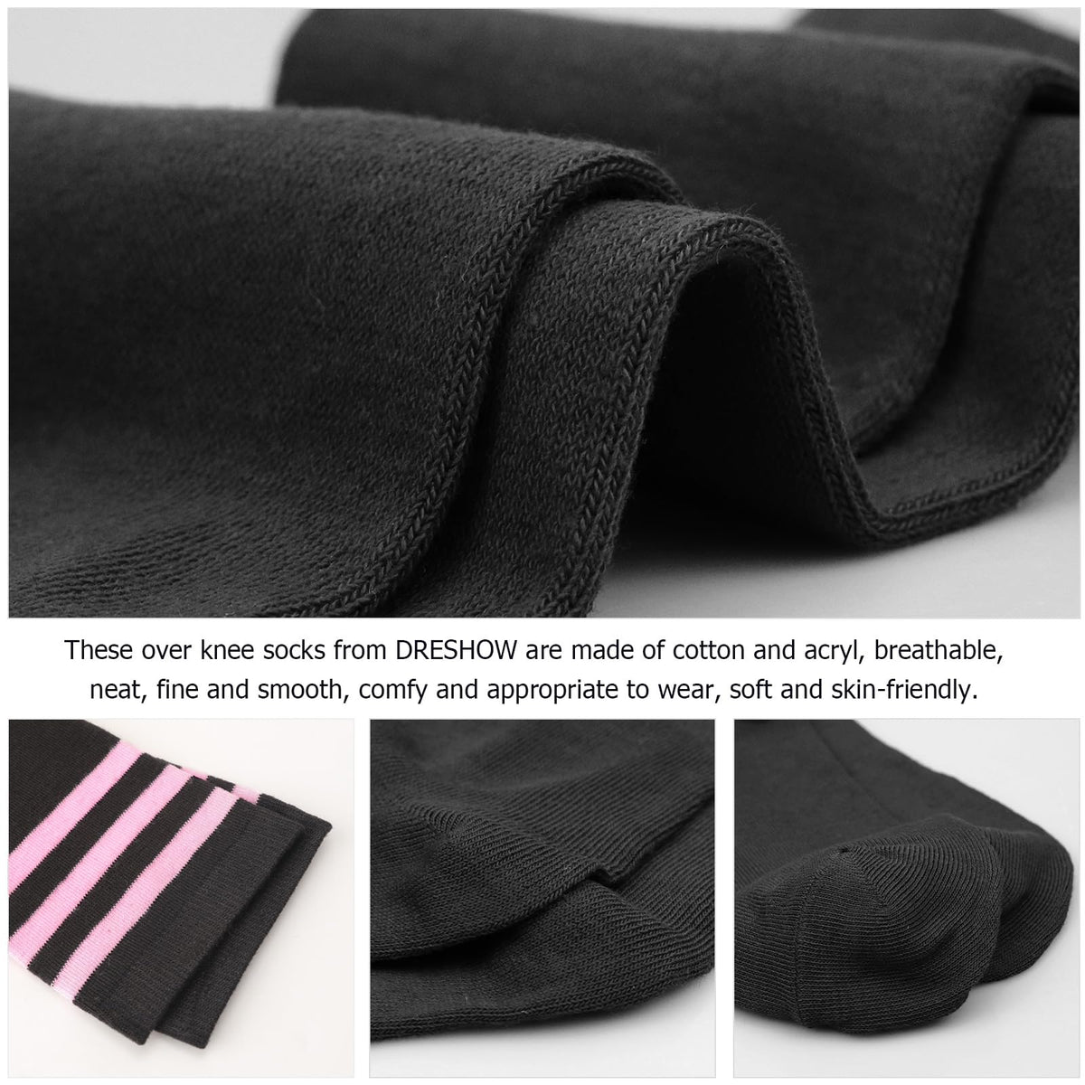 DRESHOW 6 Pairs High Thigh Socks Striped Over Knee Thin Tights Long Stocking Leg Warmer