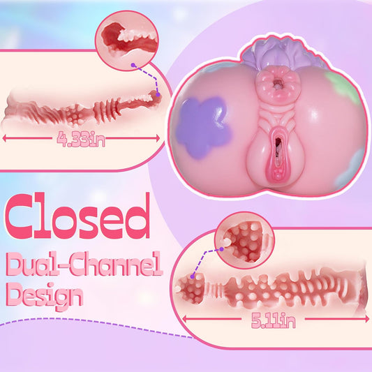 Fantasy Masturbator 2 in 1 Pocket Pussy Male Masturbator Sex Doll | Silicone Pussy and Anal 2 In 1 Fantasy Stroker,Dual-Channel Closed Fantasy Sex Doll,4.53 lbs Ass Masturbator Washable
