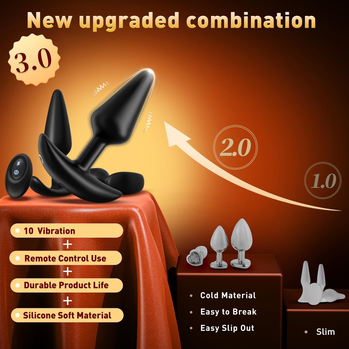 Anal Plug Vibrating Butt Plug, Adult Sex Toys 3PCS Silicone Anal Plugs, Anal Sex Toys with Remote Control 10 Vibrating Vibrator for Men, Anal Toys Adult Sex Toy & Games Prostate Massager