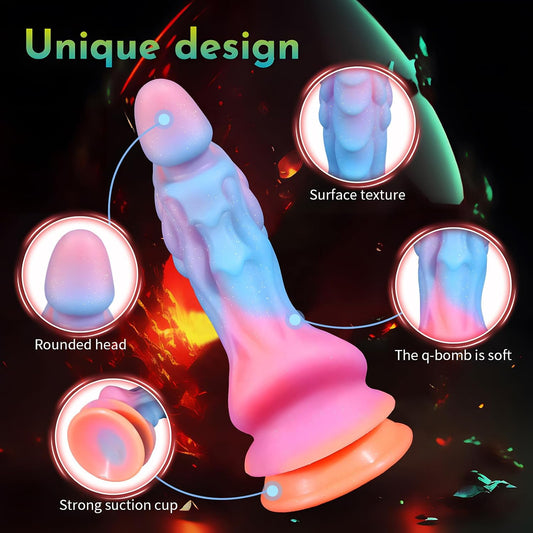8.6" Realistic Dildo Dragon Monster Alien Glow in Dark Silicone Suction Cup Toy for G Spot P Spot Stimulation Adult Sex Toys Wedding Gift for Women Men