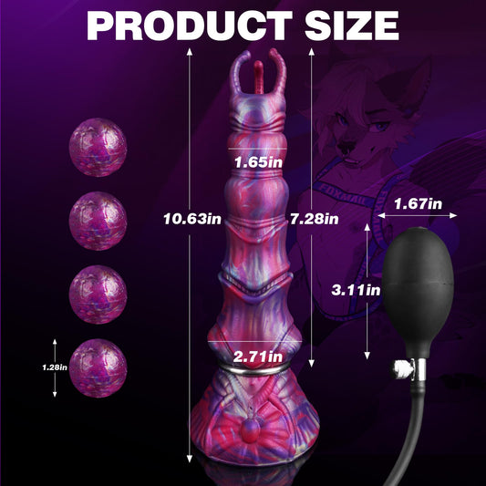 10" Monster Dildo Huge Ovipositor Dildo with 4 Eggs, Big Fantasy Anal Dildo | Horse Knot Dragon Dildo with Inflatable Pump, Dog Sex Toy with Strong Suction Cup, Silicone Alien Adult Toys for Women Men