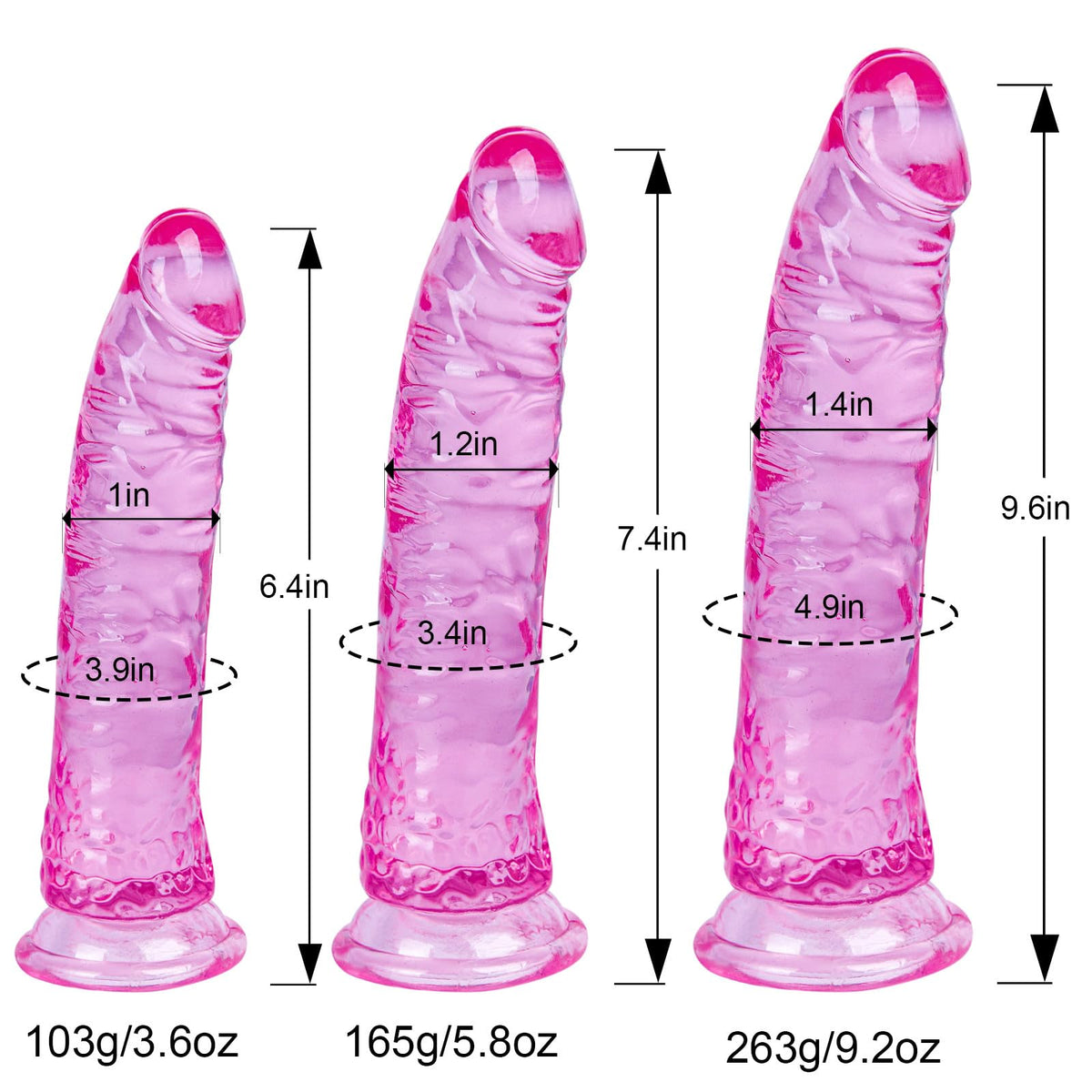 Clear Suction Realistic Dildo Set - 3 Sizes(small6.4'',big7.4'', huge9.6'') for Anal and Vaginal Pleasure - Perfect for Beginners to Advanced Users Lifelike Penis
