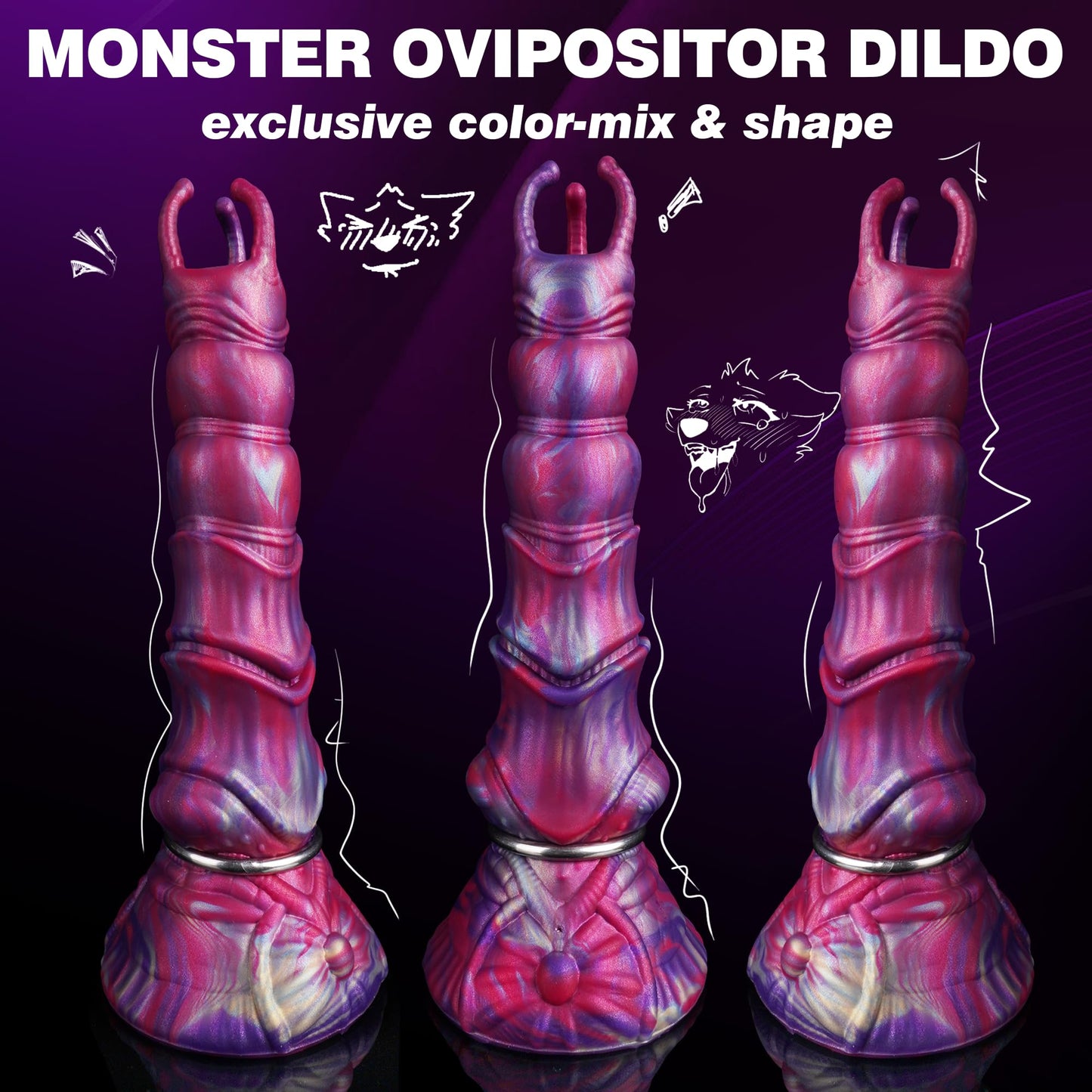 10" Monster Dildo Huge Ovipositor Dildo with 4 Eggs, Big Fantasy Anal Dildo | Horse Knot Dragon Dildo with Inflatable Pump, Dog Sex Toy with Strong Suction Cup, Silicone Alien Adult Toys for Women Men