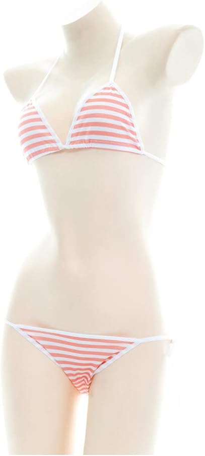 Sexy Lingerie Set Japanese Anime Bikini Swimsuit Stripe with Striped Thigh High Socks