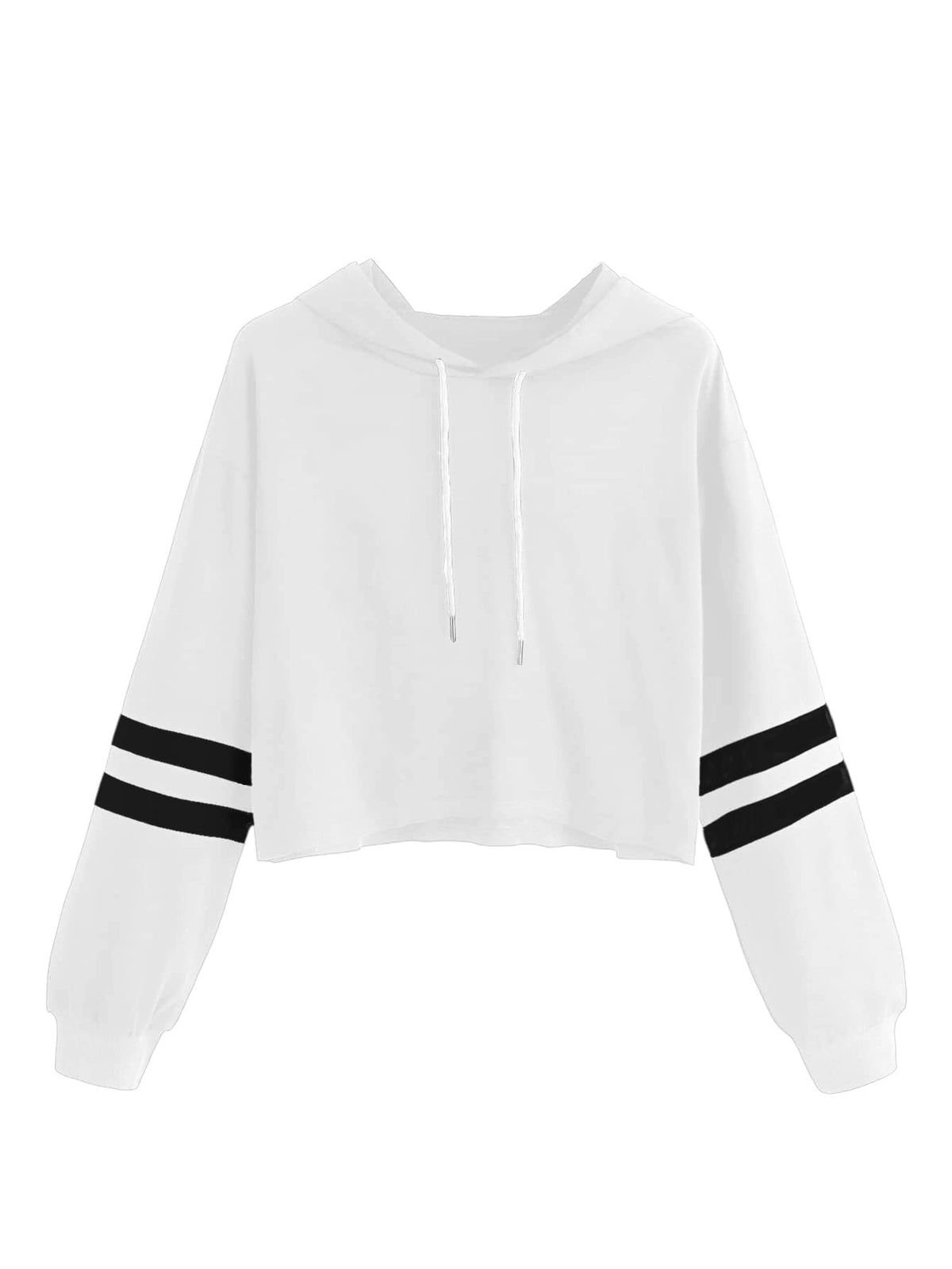 SweatyRocks Femboy Clothes Color Block Long Sleeve Crop Top Hoodie | Femboy Crop Top, Fall Outfits, Striped Sleeve Cropped Hoodies, Pullover Crop Sweatshirt with Hood