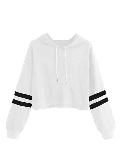 SweatyRocks Femboy Clothes Color Block Long Sleeve Crop Top Hoodie | Femboy Crop Top, Fall Outfits, Striped Sleeve Cropped Hoodies, Pullover Crop Sweatshirt with Hood