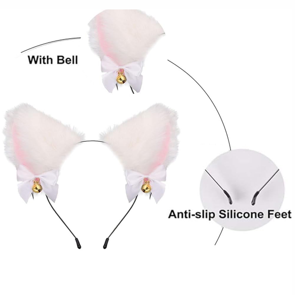 Animal Cosplay Costume Furry Fox Tail Plug Cute Ears Headband Bat Style Neck Collar Set