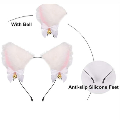 Animal Cosplay Costume Furry Fox Tail Plug Cute Ears Headband Bat Style Neck Collar Set