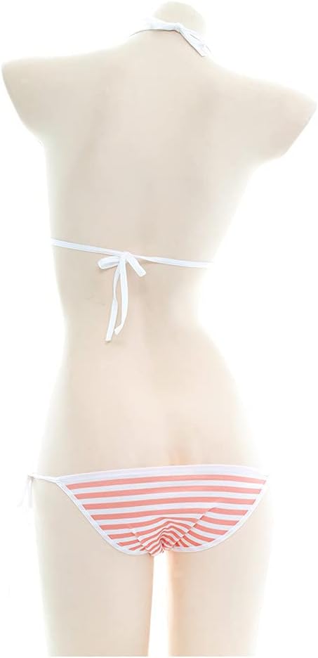 Sexy Lingerie Set Japanese Anime Bikini Swimsuit Stripe with Striped Thigh High Socks