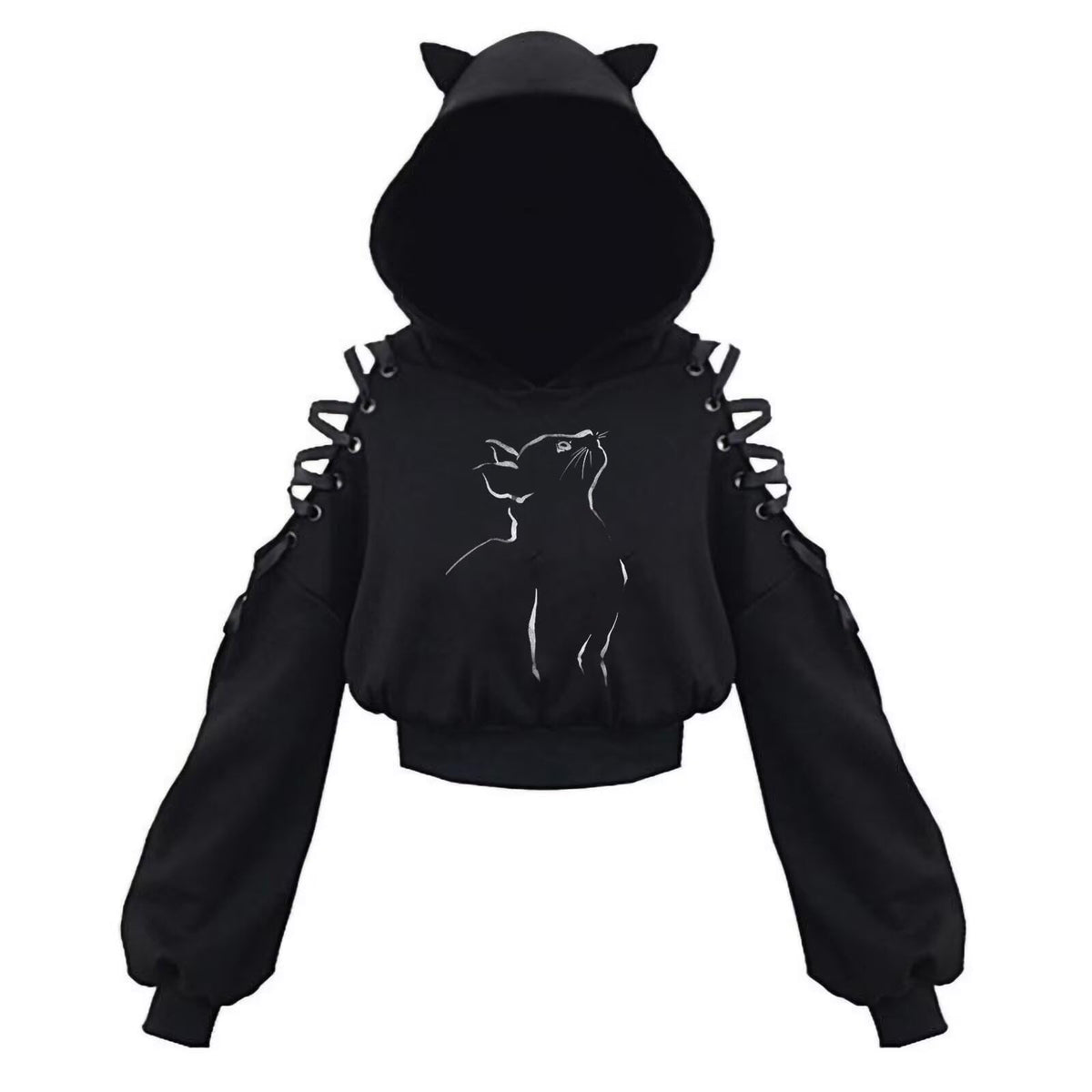 Cat Ear Hoodie Pullover Long Sleeve Off Shoulder Cute Crop Top Hoodies Sweatshirt