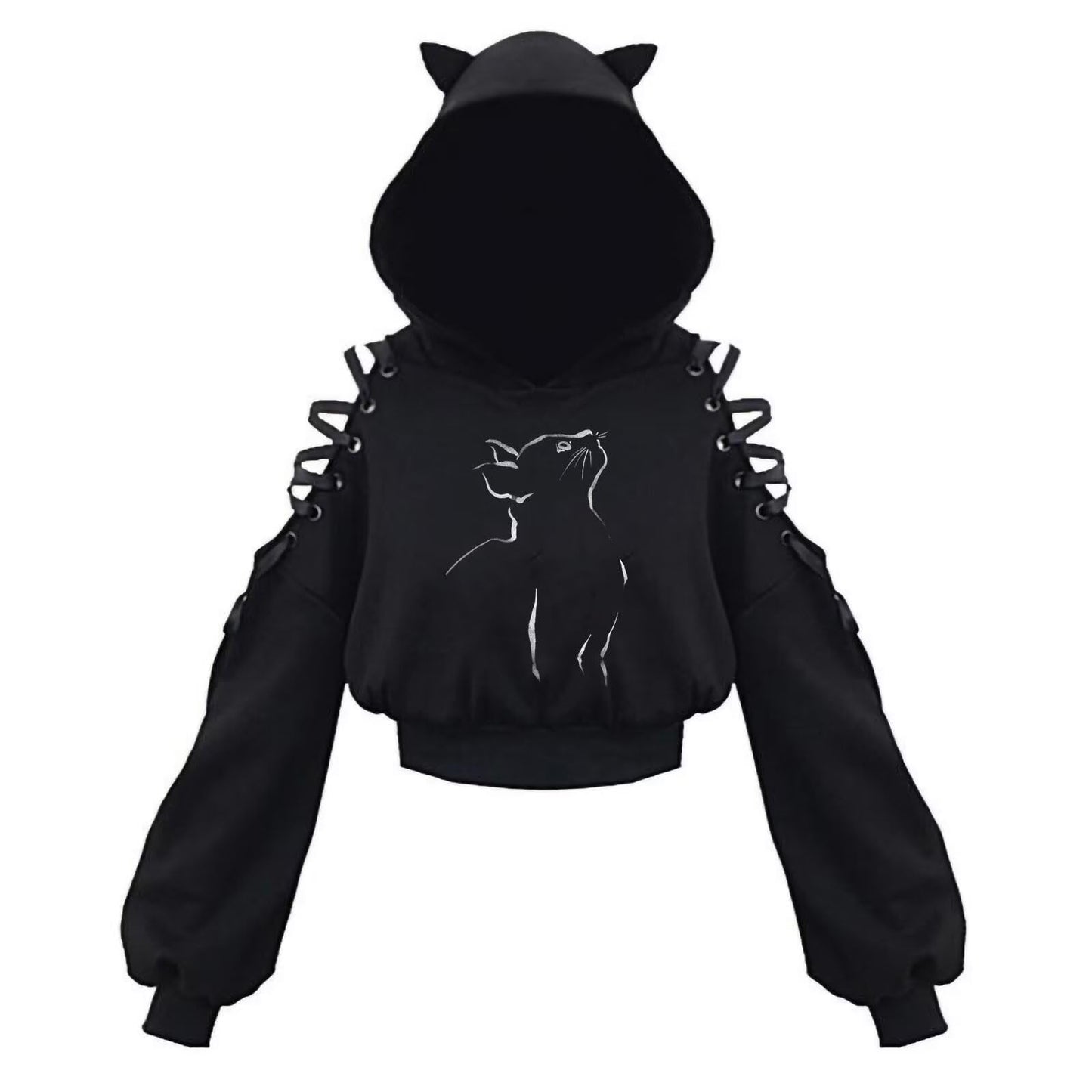Cat Ear Hoodie Pullover Long Sleeve Off Shoulder Cute Crop Top Hoodies Sweatshirt