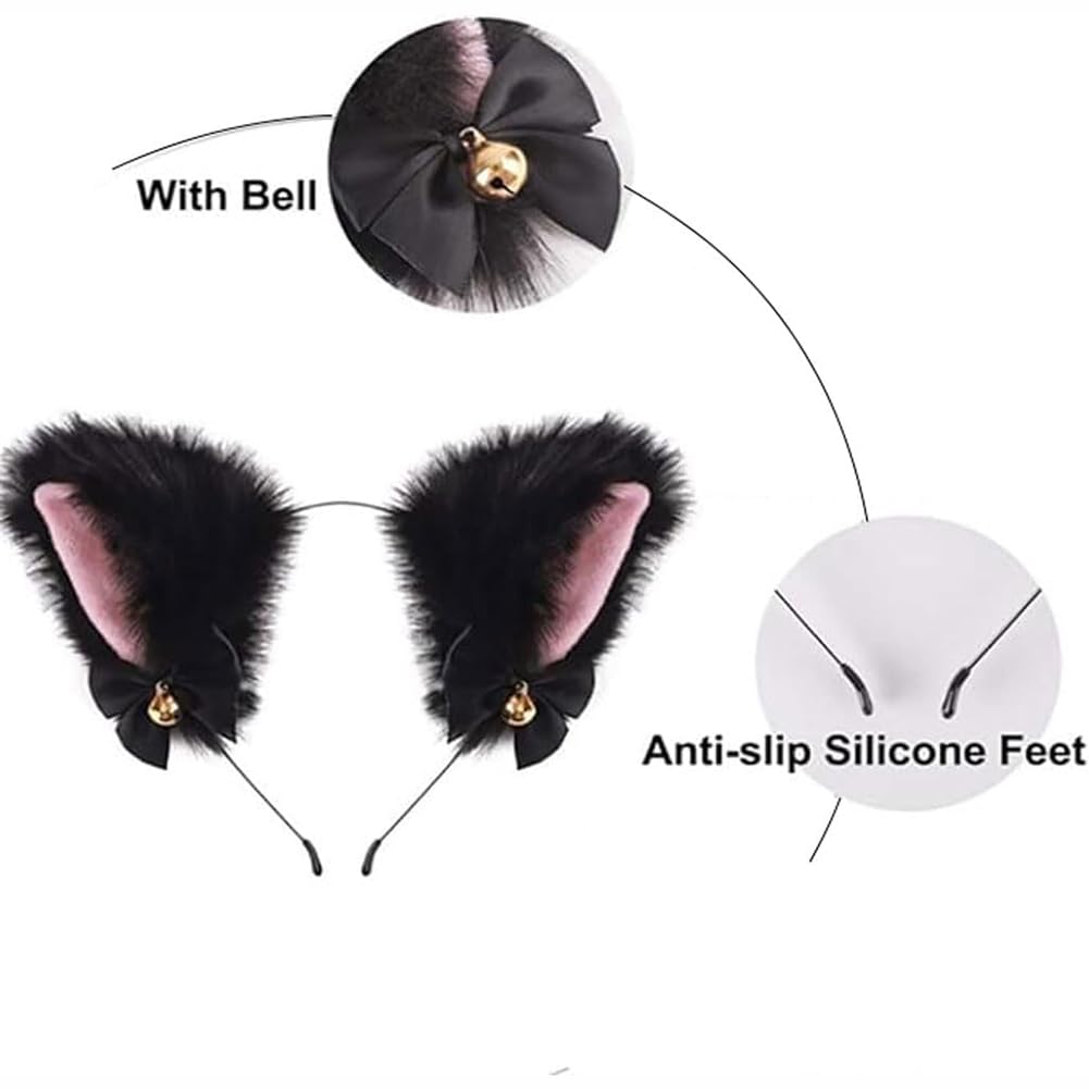 Animal Cosplay Costume Furry Fox Tail Plug Cute Ears Headband Bat Style Neck Collar Set