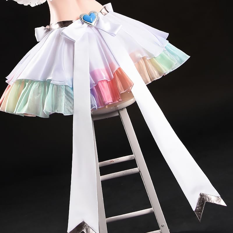 Angel Cosplay Anime Costumes White Top Skirt Outfit with Heart Accessories for Halloween Party