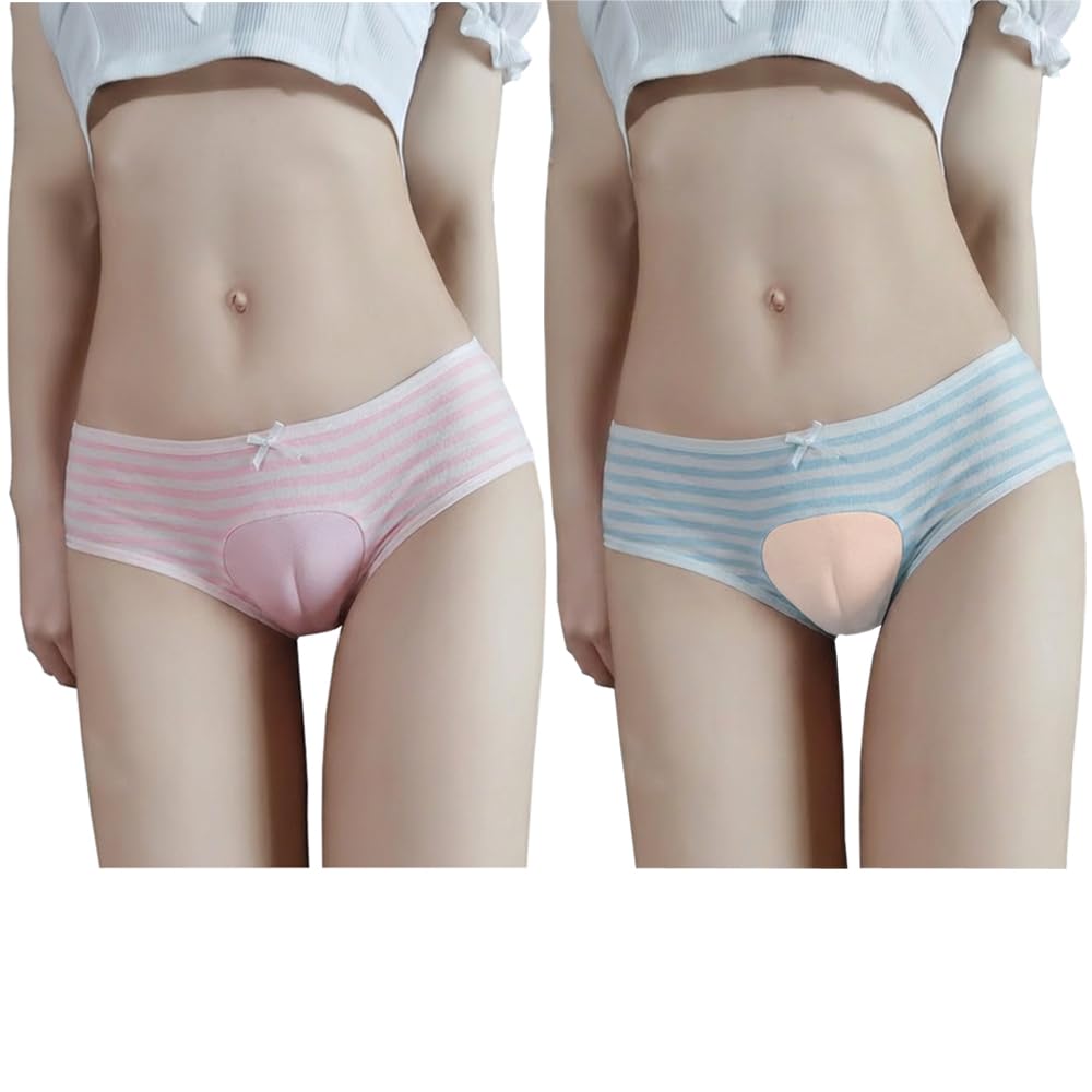 Striped Cotton Pouch Panties Underwear Pack of 2 | Cute Japanese Style Striped Bikini Panties with Soft Cotton, Pouch Design and Sissy Femboy Style for Cosplay and Daily Wear