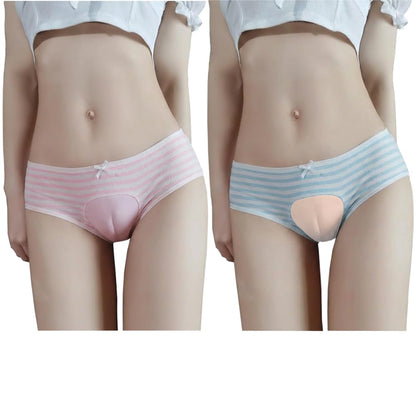 Striped Cotton Pouch Panties Underwear Pack of 2 | Cute Japanese Style Striped Bikini Panties with Soft Cotton, Pouch Design and Sissy Femboy Style for Cosplay and Daily Wear