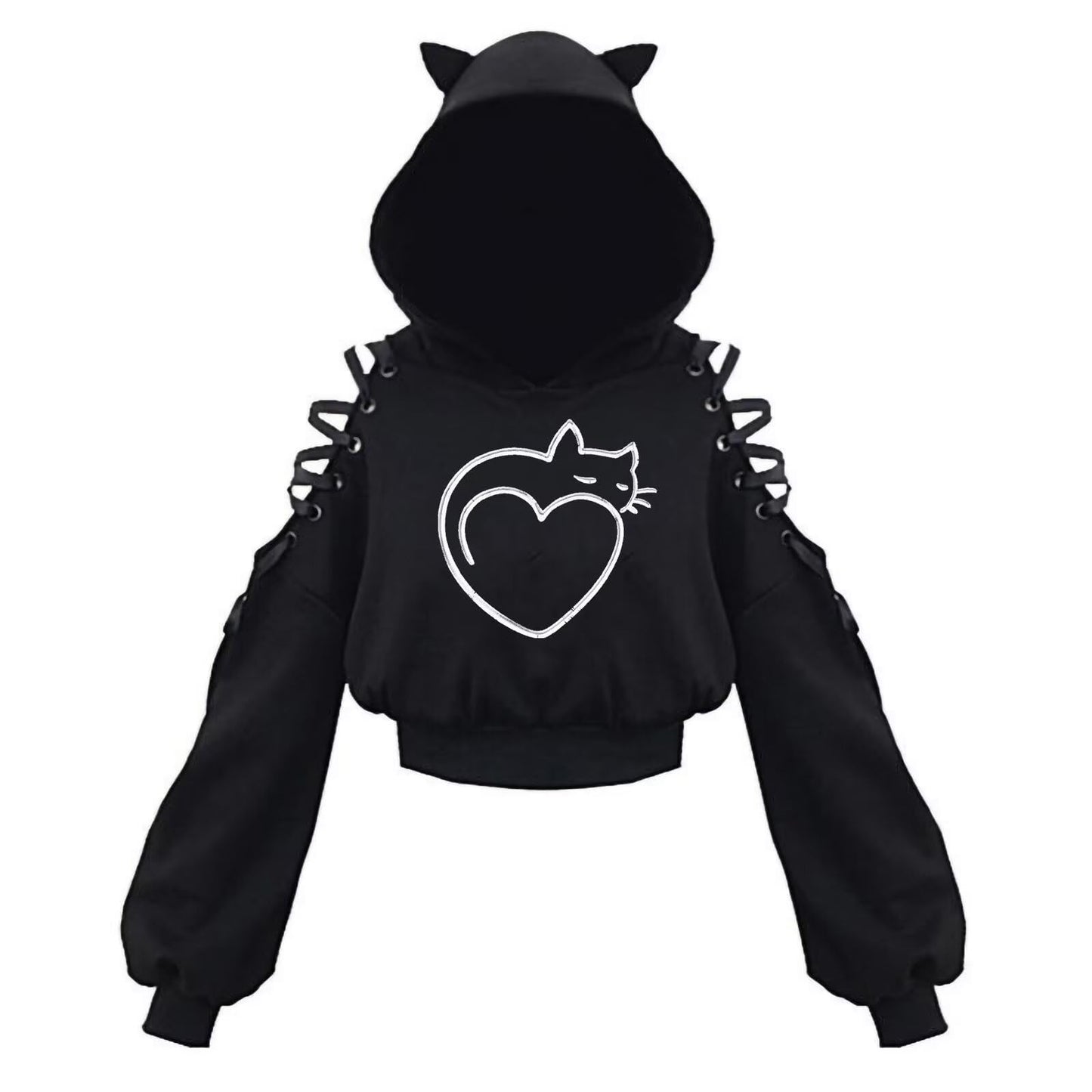 Cat Ear Hoodie Pullover Long Sleeve Off Shoulder Cute Crop Top Hoodies Sweatshirt