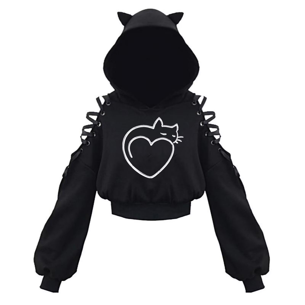 Cat Ear Hoodie Pullover Long Sleeve Off Shoulder Cute Crop Top Hoodies Sweatshirt