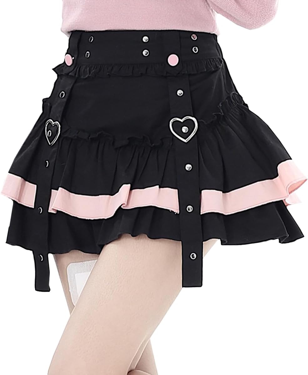 Casual Fashion High Waist A-line Mini Skirt Y2K Cute Suspenders Decoration Splicing Pleated Skirt