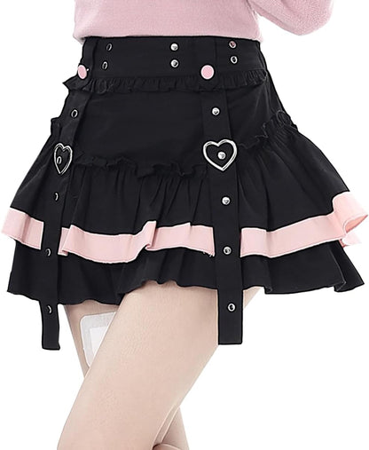 Casual Fashion High Waist A-line Mini Skirt Y2K Cute Suspenders Decoration Splicing Pleated Skirt