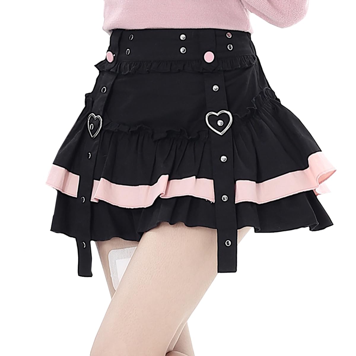 Casual Fashion High Waist A-line Mini Skirt Y2K Cute Suspenders Decoration Splicing Pleated Skirt