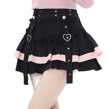 Casual Fashion High Waist A-line Mini Skirt Y2K Cute Suspenders Decoration Splicing Pleated Skirt