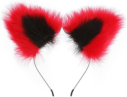 3 Pcs Stainless Steel Anal Butt Plug Adult Toys Set, Set Toys Furry Fox Tail Anal Plug Ears Headband Gag Ball, Flirting SM Adult Couple Games Toys (Red B)
