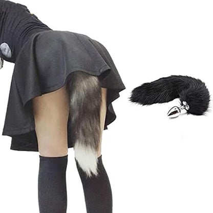 Animal Cosplay Costume Furry Fox Tail Plug Cute Ears Headband Bat Style Neck Collar Set