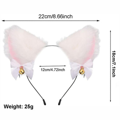 Animal Cosplay Costume Furry Fox Tail Plug Cute Ears Headband Bat Style Neck Collar Set
