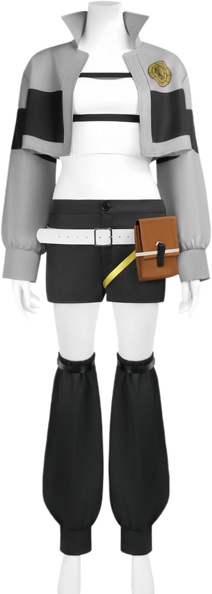 Gachiakuta Cosplay Riyo Full Set Anime Costume Women Jacket With Wig | Gachiakuta Anime Costume Outfit Riyo Reaper Full Set Cosplay Women Short Coat with Black Shoulder Straps for Halloween