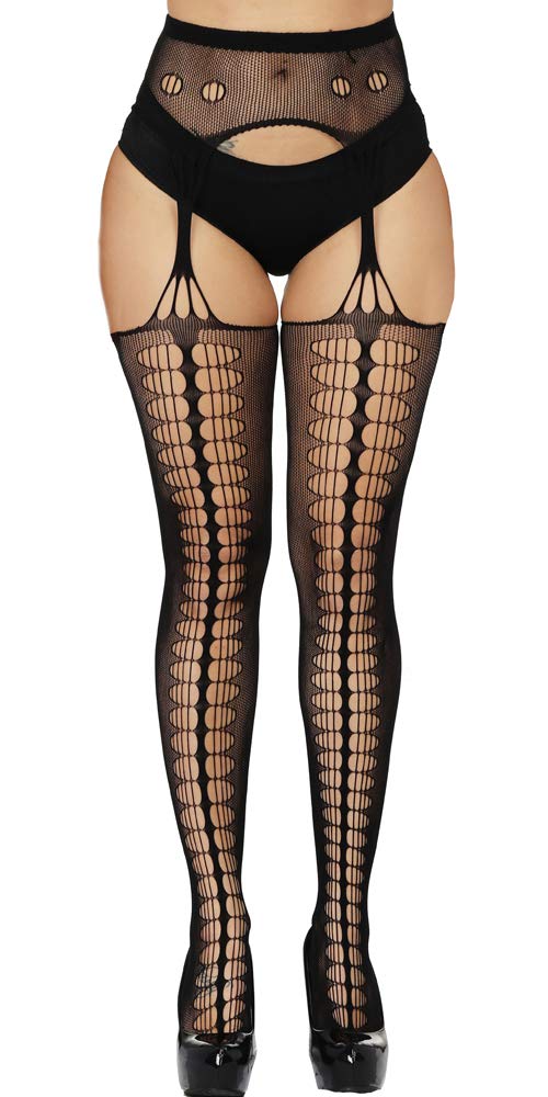 High Waist Fishnet Tights Suspenders Pantyhose Thigh High Stockings Black