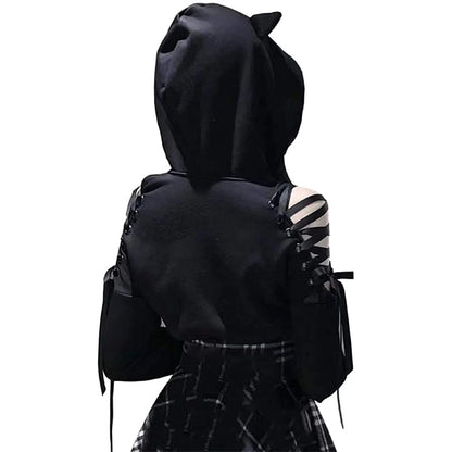 Cat Ear Hoodie Pullover Long Sleeve Off Shoulder Cute Crop Top Hoodies Sweatshirt
