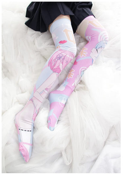 SINROYEE Sexy Cosplay Knee High Stockings Anime Cartoon Printing Thigh High Socks