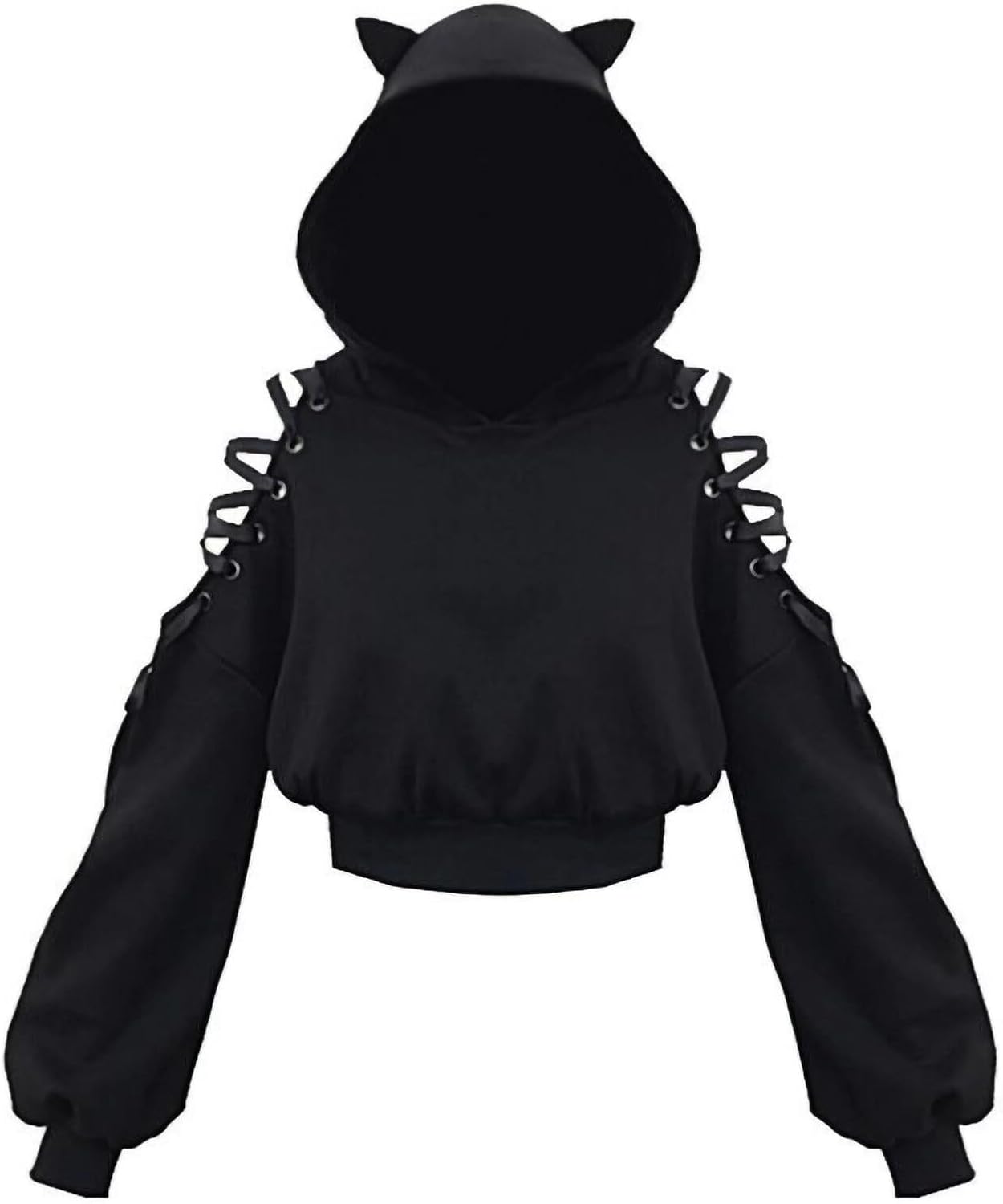 Cat Ear Hoodie Pullover Long Sleeve Off Shoulder Cute Crop Top Hoodies Sweatshirt