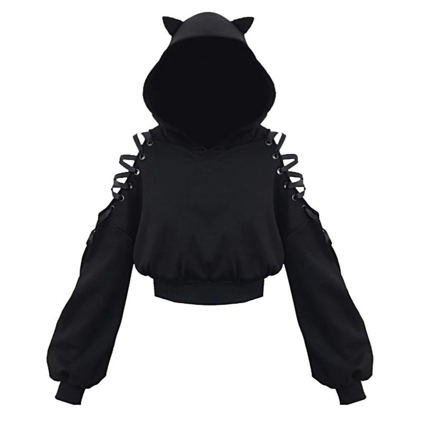 Cat Ear Hoodie Pullover Long Sleeve Off Shoulder Cute Crop Top Hoodies Sweatshirt