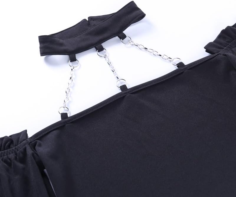 Kisswow Long Sleeves Goth Crop Top Chain Harajuku Femboy Alt Punk Outfits for Women