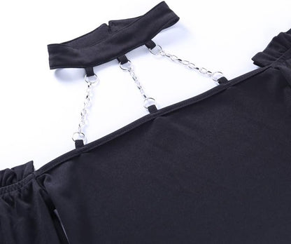 Kisswow Long Sleeves Goth Crop Top Chain Harajuku Femboy Alt Punk Outfits for Women
