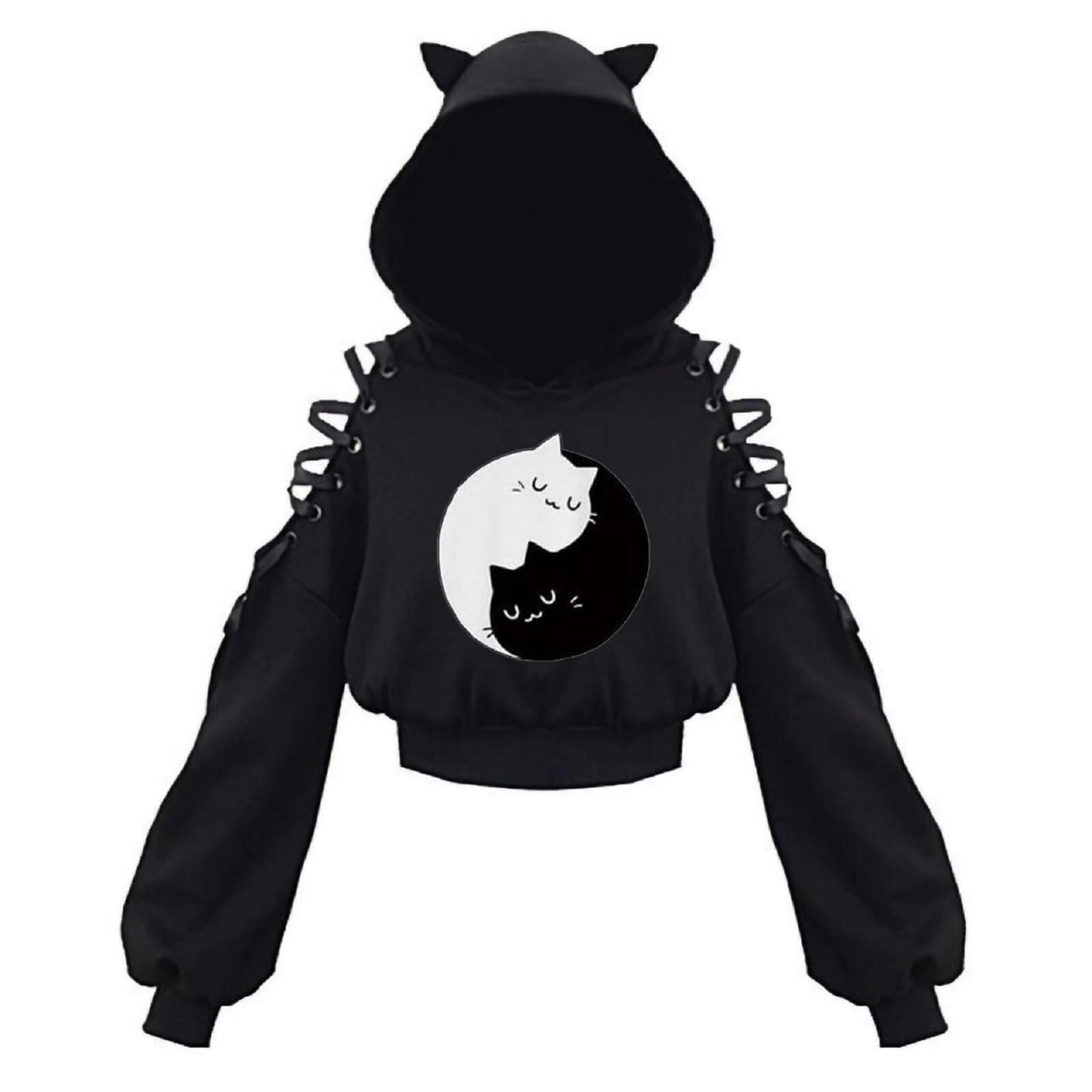 Cat Ear Hoodie Pullover Long Sleeve Off Shoulder Cute Crop Top Hoodies Sweatshirt