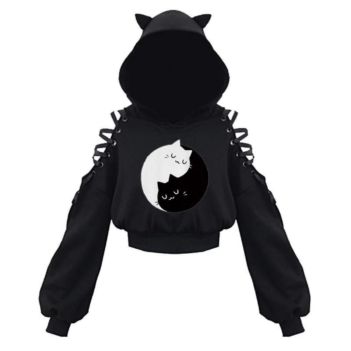 Cat Ear Hoodie Pullover Long Sleeve Off Shoulder Cute Crop Top Hoodies Sweatshirt