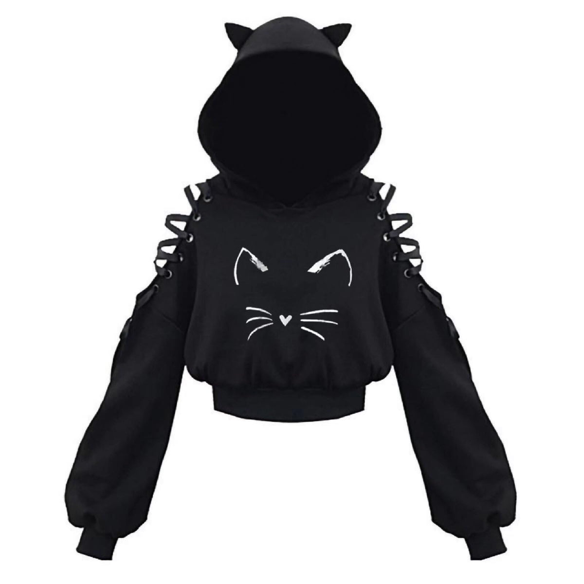 Cat Ear Hoodie Pullover Long Sleeve Off Shoulder Cute Crop Top Hoodies Sweatshirt