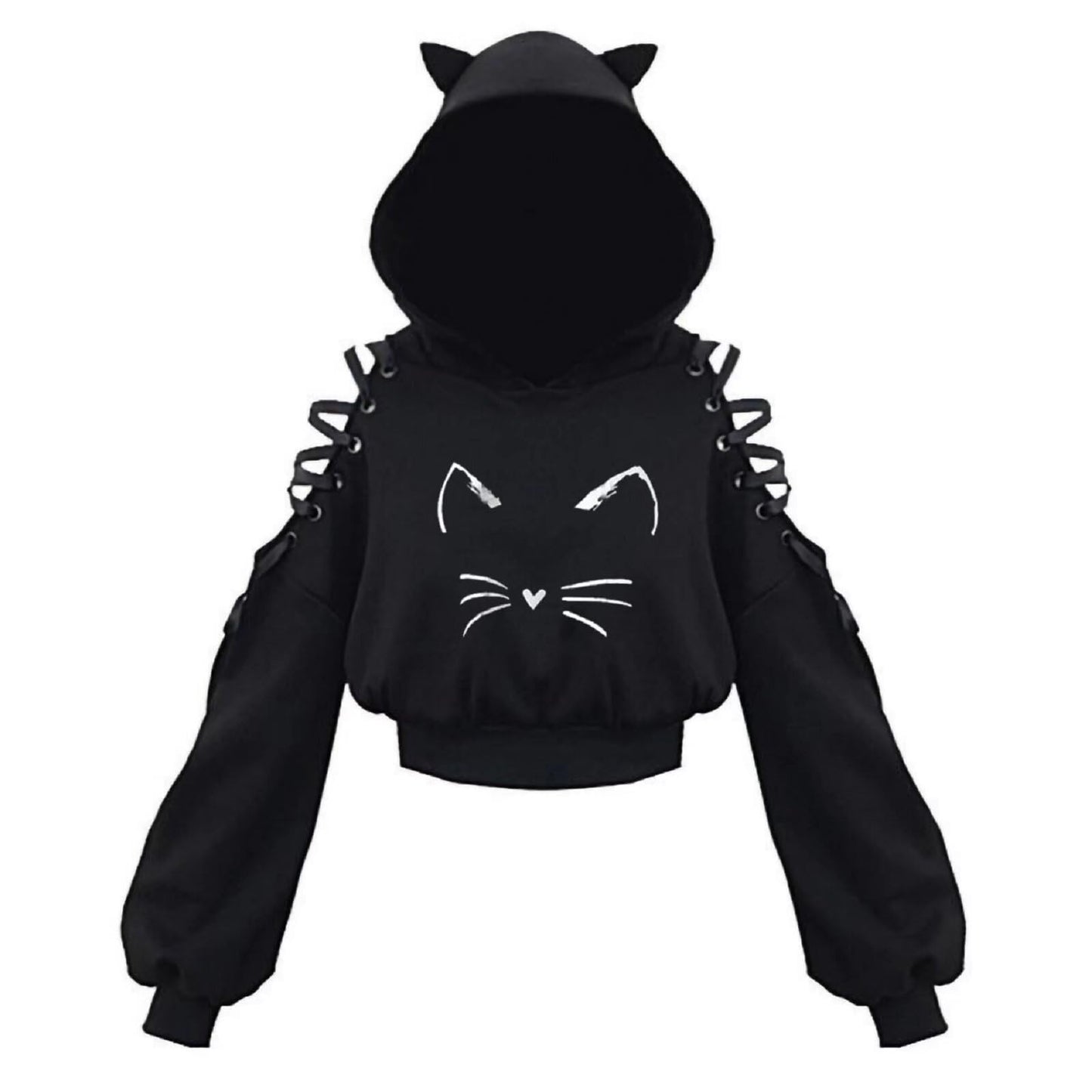 Cat Ear Hoodie Pullover Long Sleeve Off Shoulder Cute Crop Top Hoodies Sweatshirt