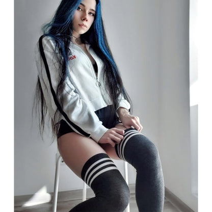 DRESHOW 6 Pairs High Thigh Socks Striped Over Knee Thin Tights Long Stocking Leg Warmer