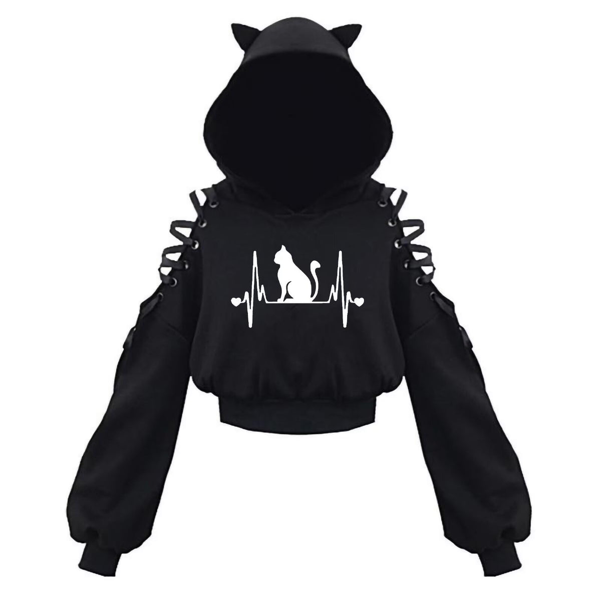 Cat Ear Hoodie Pullover Long Sleeve Off Shoulder Cute Crop Top Hoodies Sweatshirt