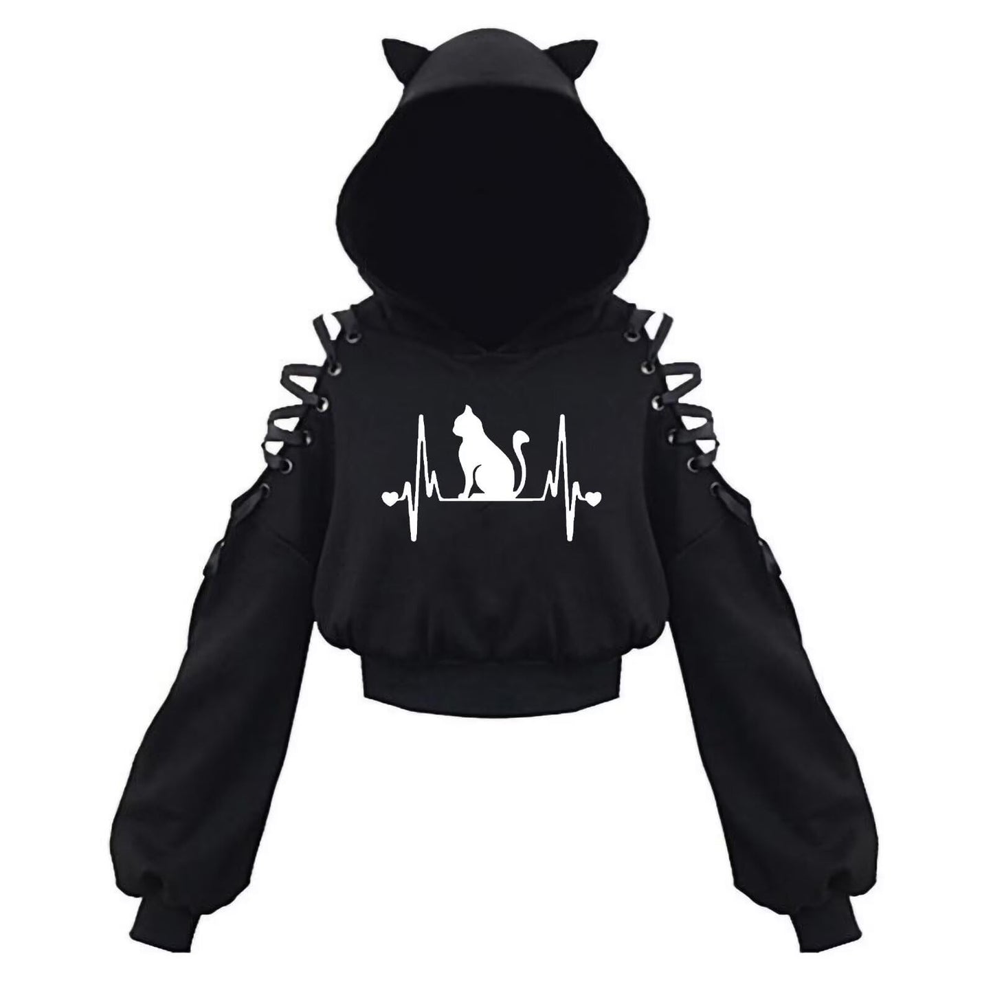Cat Ear Hoodie Pullover Long Sleeve Off Shoulder Cute Crop Top Hoodies Sweatshirt