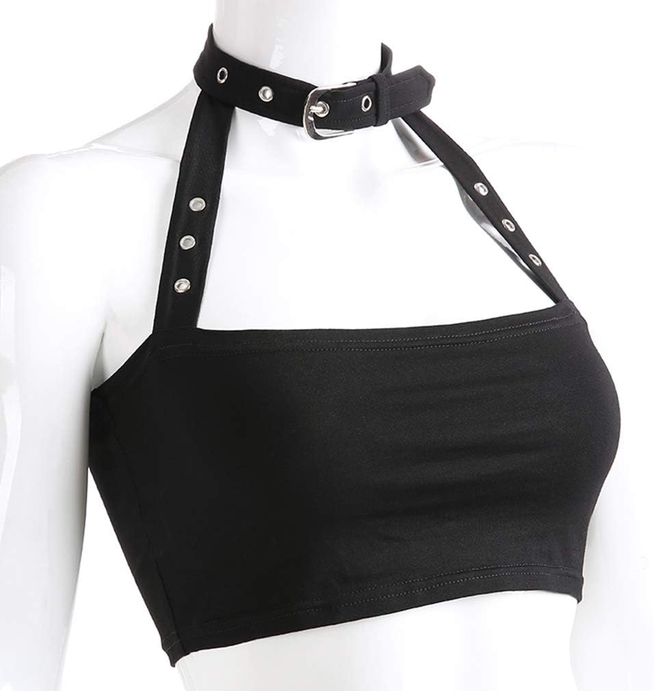 Women Sexy Choker Buckle Halter Neck Crop Tube Top Rave Dance Cami Bandeau Tops