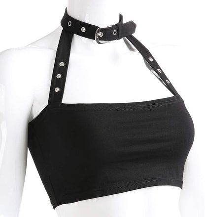 Women Sexy Choker Buckle Halter Neck Crop Tube Top Rave Dance Cami Bandeau Tops