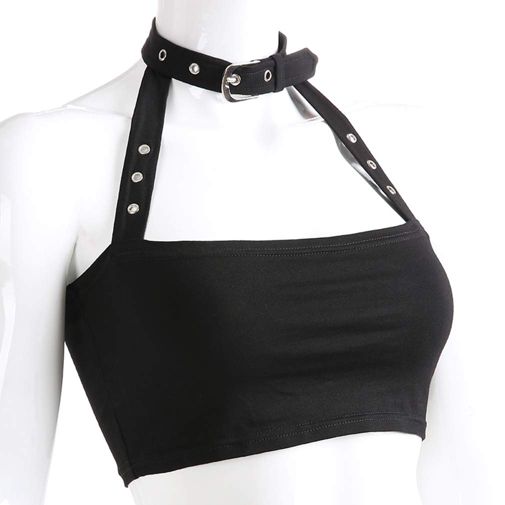 Women Sexy Choker Buckle Halter Neck Crop Tube Top Rave Dance Cami Bandeau Tops