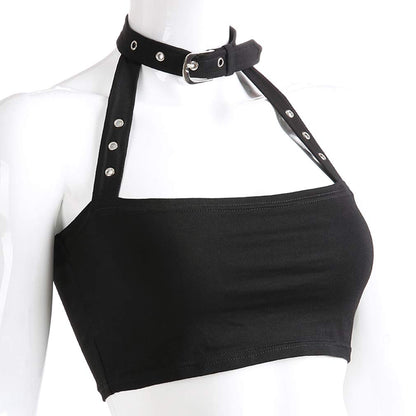 Women Sexy Choker Buckle Halter Neck Crop Tube Top Rave Dance Cami Bandeau Tops